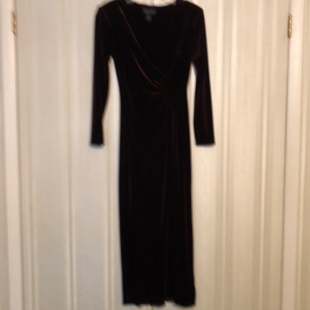 Long Sleeve Velvet Wrap Dress in Deep Plum